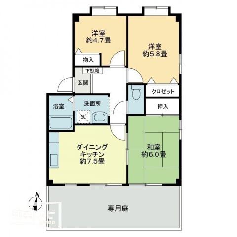 フォブール城南(3DK/1階)の間取り写真