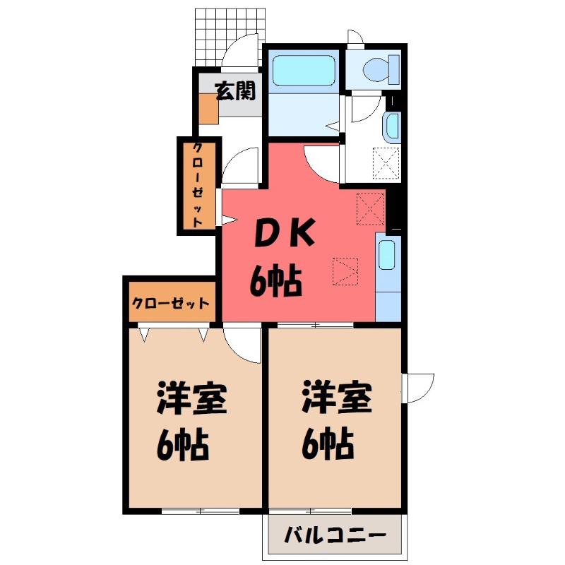 パークハイツ亀岡B(2DK/1階)の間取り写真