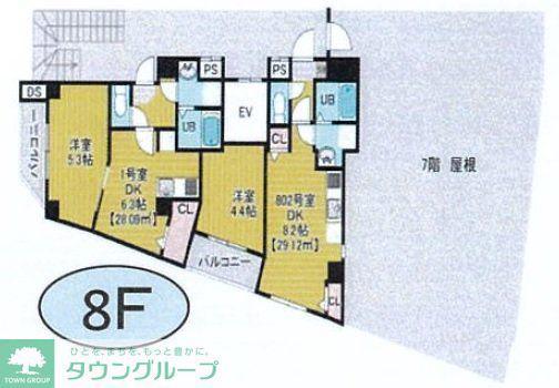 AURORO(1DK/8階)の間取り写真