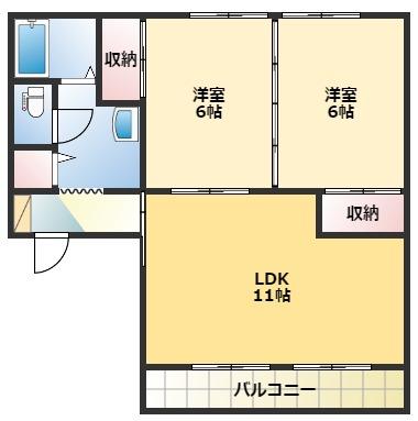 アンソレイエI(2LDK/2階)の間取り写真