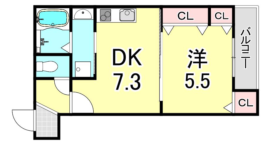 フジパレス西宮甲東園II番館(1DK/1階)の間取り写真