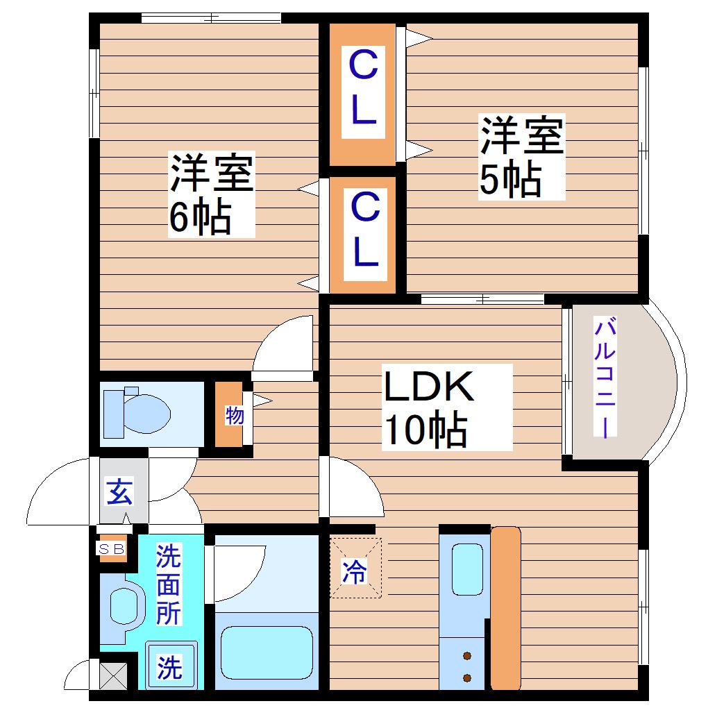 マイルドネスト(2LDK/2階)の間取り写真