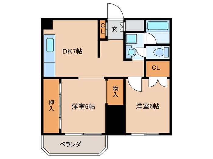 ワコーハイツ(2DK/6階)の間取り写真