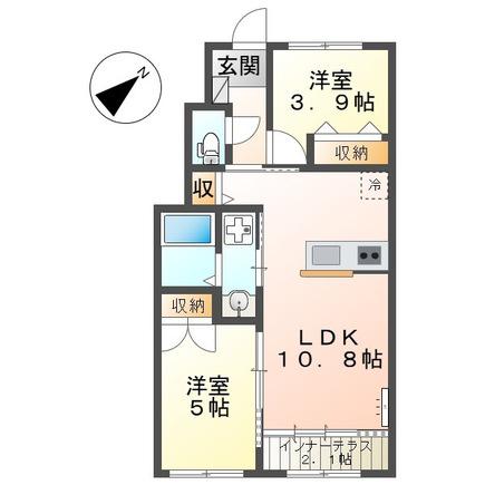 藤沢打戻アパート(2LDK/1階)の間取り写真