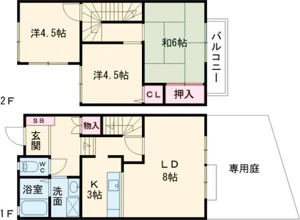 タウンハウス伊川谷8B(3LDK/1階)の間取り写真