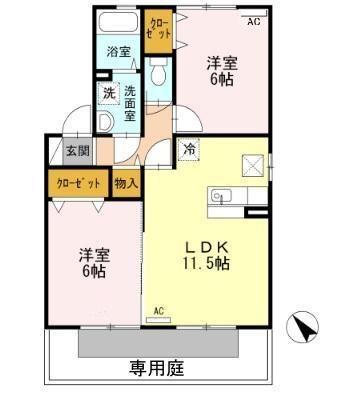 グランドゥールZ A棟(2LDK/1階)の間取り写真