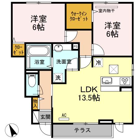 グランディール(2LDK/1階)の間取り写真