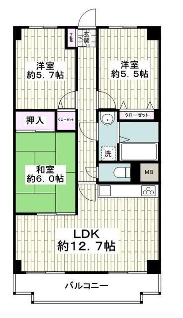 南藤沢AFビル(3LDK/5階)の間取り写真