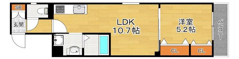 ワンライフ私市(1LDK/2階)の間取り写真