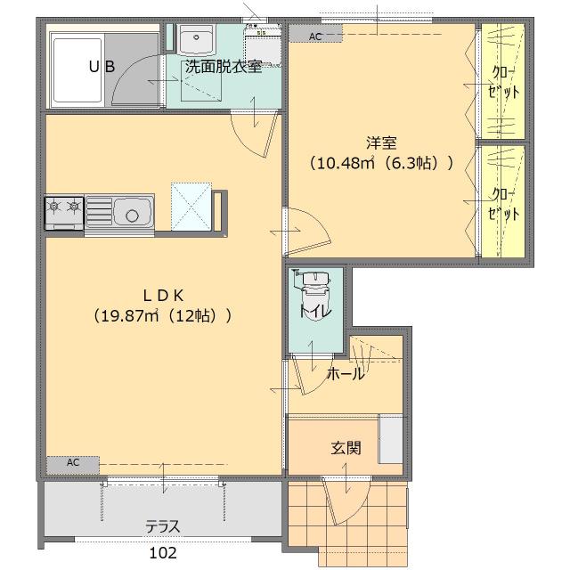月桂樹の街 D棟(1LDK/1階)の間取り写真