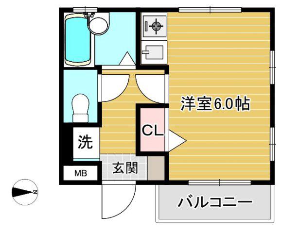 ラファ道意町(1K/2階)の間取り写真