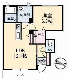 ベルブランシュ笹沖 B棟(1LDK/1階)の間取り写真
