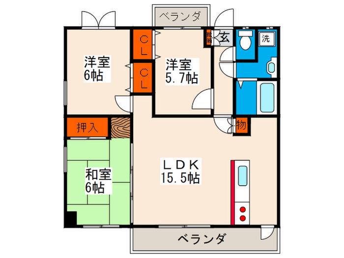セントラル庚午NO2(3LDK/5階)の間取り写真