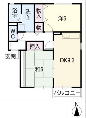グリーンアイル B棟(2DK/1階)の間取り写真