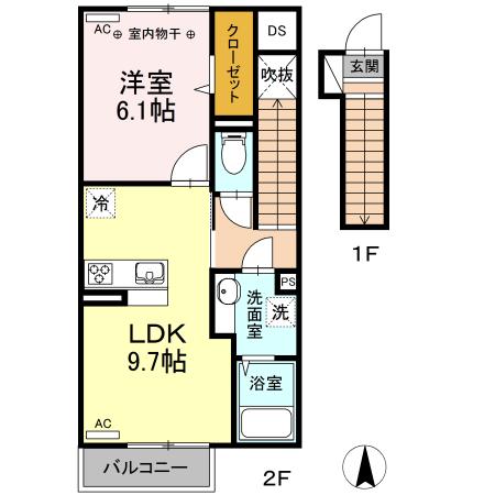 グランプラース G棟(1LDK/2階)の間取り写真