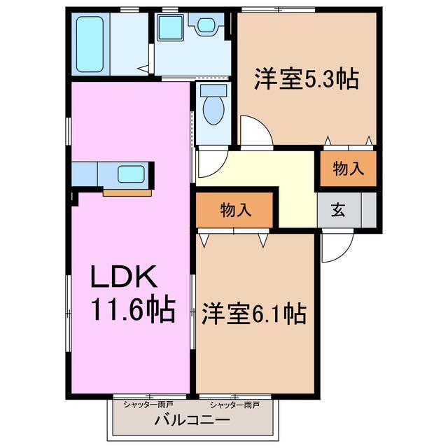 サンシャインヒルズミヨシA・B(2LDK/1階)の間取り写真