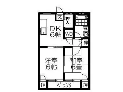 津福山一ビル(2DK/2階)の間取り写真