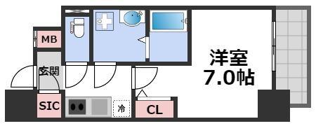 アドバンス上町台シュタット(1K/13階)の間取り写真