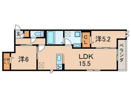 ロゼリア(2LDK/1階)の間取り写真