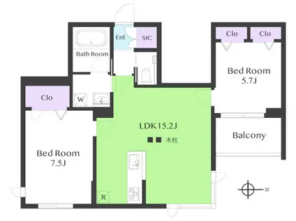 ウィズプラス等々力(2LDK/2階)の間取り写真