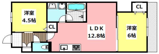 CHEZ・MOI茨木市郡山(2LDK/1階)の間取り写真