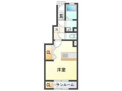 メゾン・ド・モリタスリー(ワンルーム/1階)の間取り写真