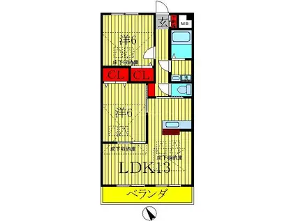 グロワール・エーリ弐番館(2LDK/2階)の間取り写真