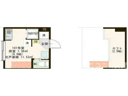 若宮1丁目(ワンルーム/1階)の間取り写真
