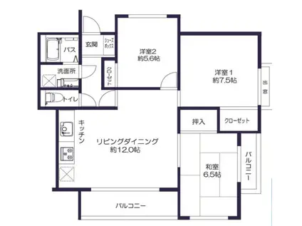 ミューゼス上野芝(3LDK/3階)の間取り写真