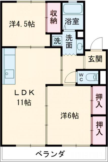 バロン幸定野(2LDK/3階)の間取り写真