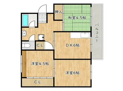 公団東浅香山 5号棟(3DK/4階)の間取り写真