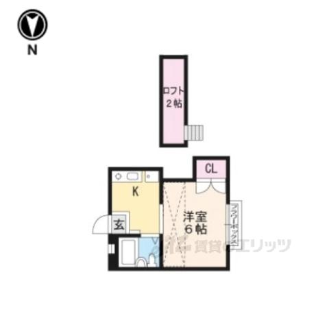 ソレイユ北白川(1K/2階)の間取り写真