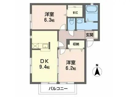 グランディア・ヴィエント(2DK/2階)の間取り写真