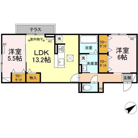 ディーシャンブル大黒田II(2LDK/1階)の間取り写真