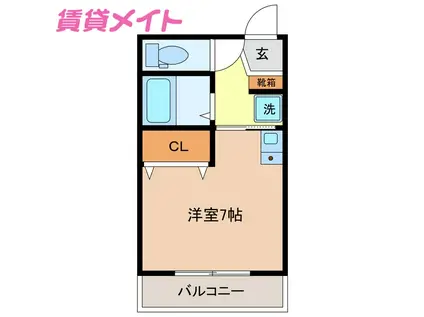 プライム富洲原(ワンルーム/2階)の間取り写真