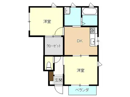JR吉備線 総社駅 徒歩6分 2階建 築19年(2DK/1階)の間取り写真