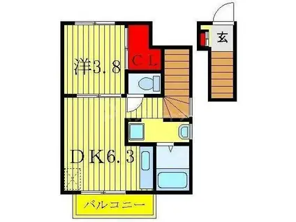 宝ルーセントA(1DK/2階)の間取り写真