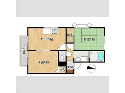 エクセルハイツ桃山(2DK/1階)の間取り写真