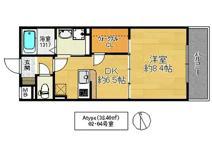 グレイスパルコート(1DK/4階)の間取り写真