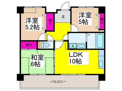 メビウス平野東レジデンス(3LDK/6階)の間取り写真