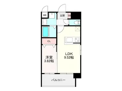 プライムコート博多吉塚(1LDK/2階)の間取り写真