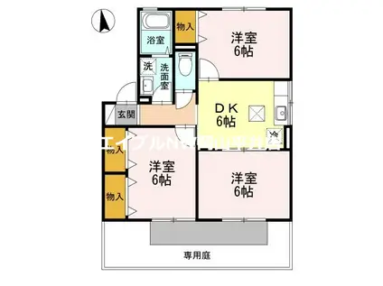 クリエカーサ B(3DK/1階)の間取り写真