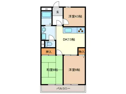 マンションメルヘン(3DK/1階)の間取り写真