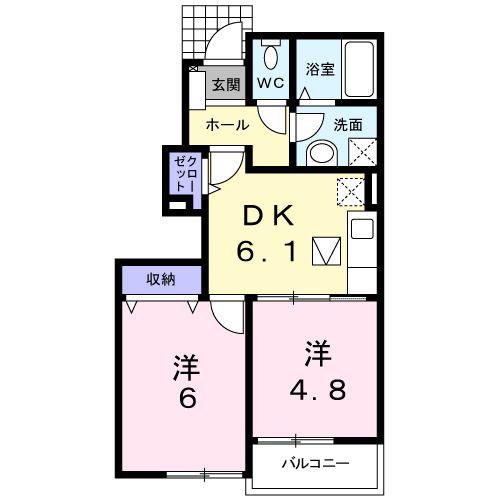ハイドランジア 1番館(2DK/1階)の間取り写真