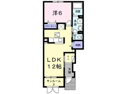 コンフォルト若葉(1LDK/1階)の間取り写真