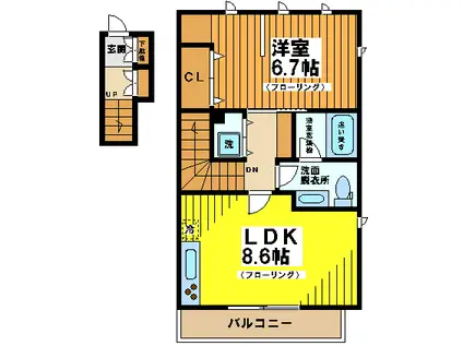 ミラコロエッフェ(1LDK/2階)の間取り写真