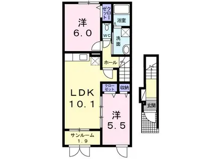 カーサ・フェリーチェ(2LDK/2階)の間取り写真