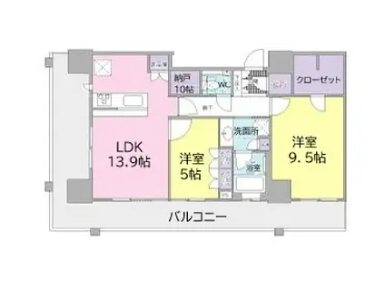 ウィステリア伝馬町(2LDK/13階)の間取り写真