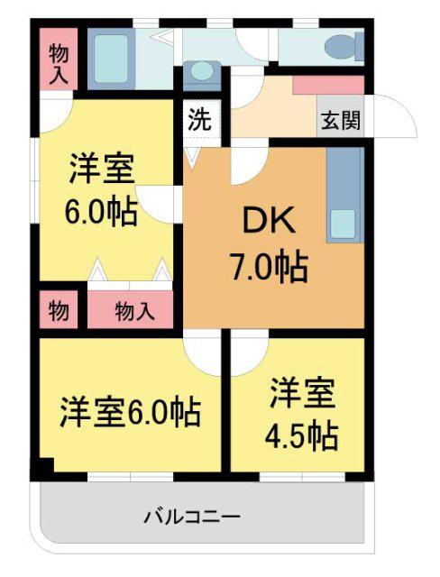 アムール宝塚II(3DK/2階)の間取り写真