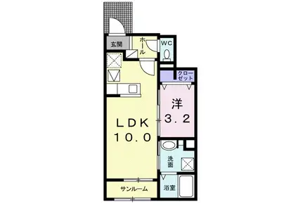 サンループ煌(1LDK/1階)の間取り写真